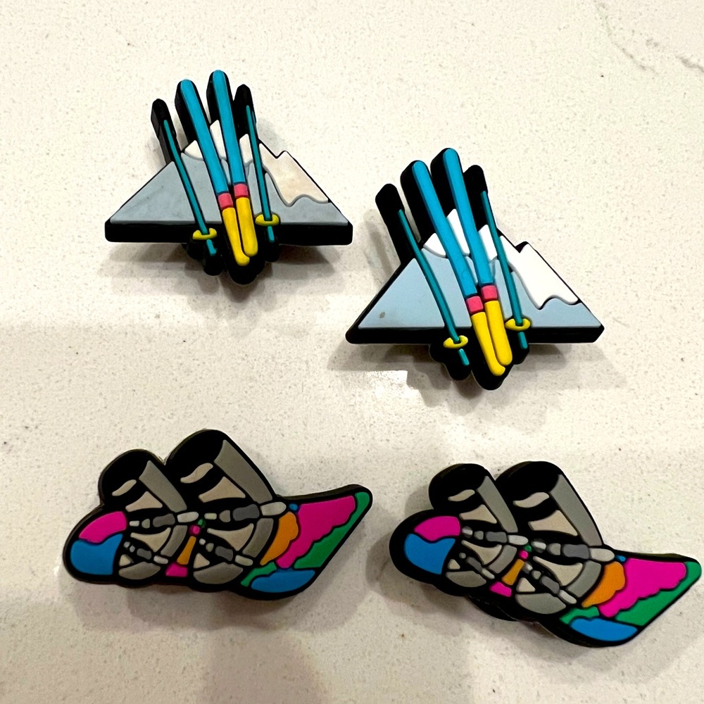 Set of 4 Snowboarding and Skis Colorful Jibbitz for Crocs RARE